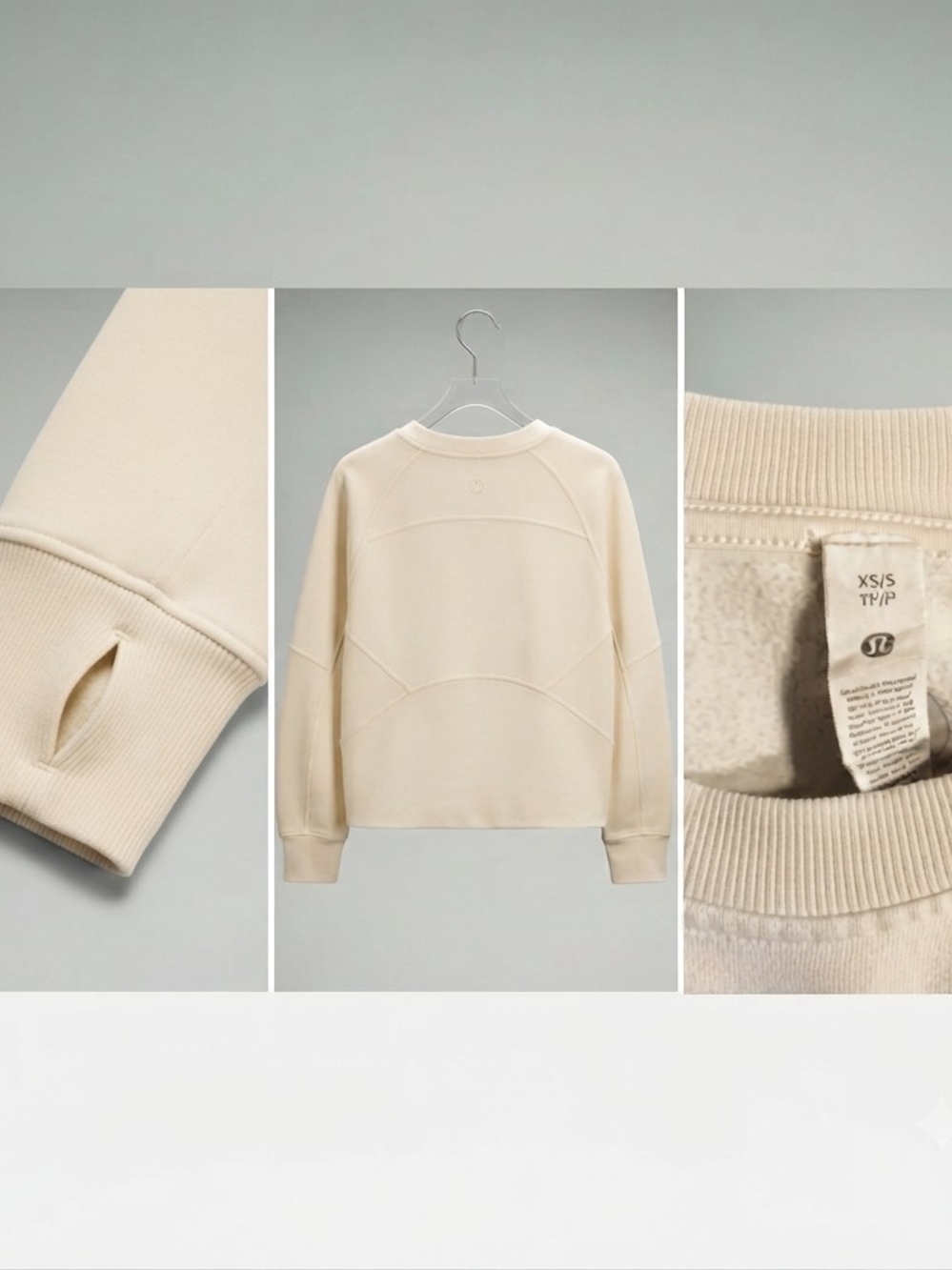 EUC Lululemon Scuba Oversized Pullover Wordmark Crewneck Bone XS/S
